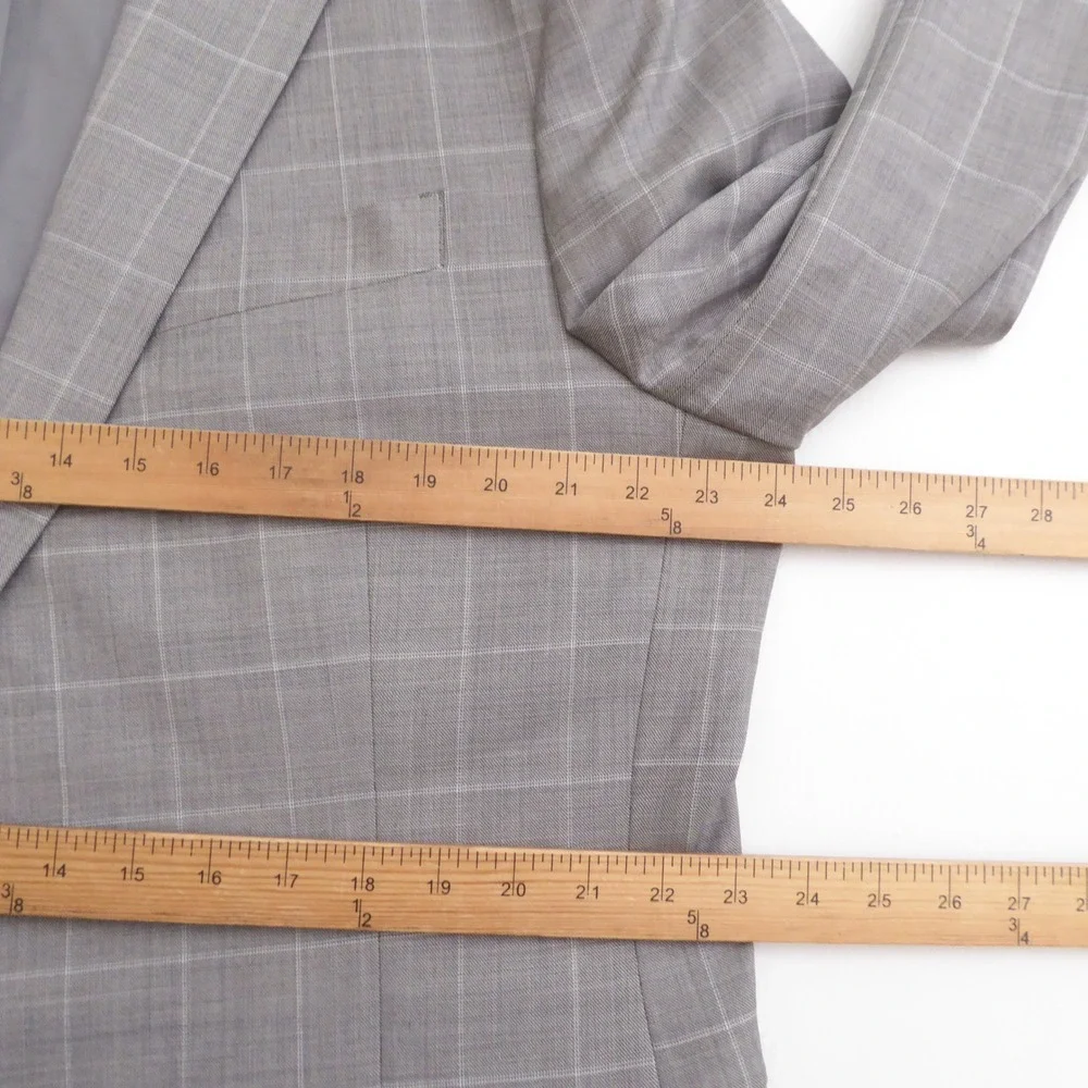 Stafford Mens Suit Jacket Blazer Gray Window Plaid Super Suit 48R Classic Fit